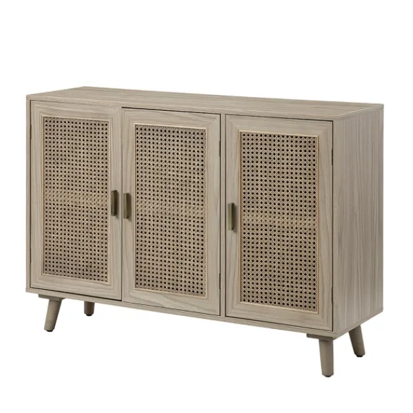 Cabinets & Sideboards-Kirkland's Home Gray Wood And Cane 3-Door Cabinet