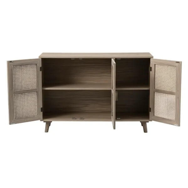 Cabinets & Sideboards-Kirkland's Home Gray Wood And Cane 3-Door Cabinet