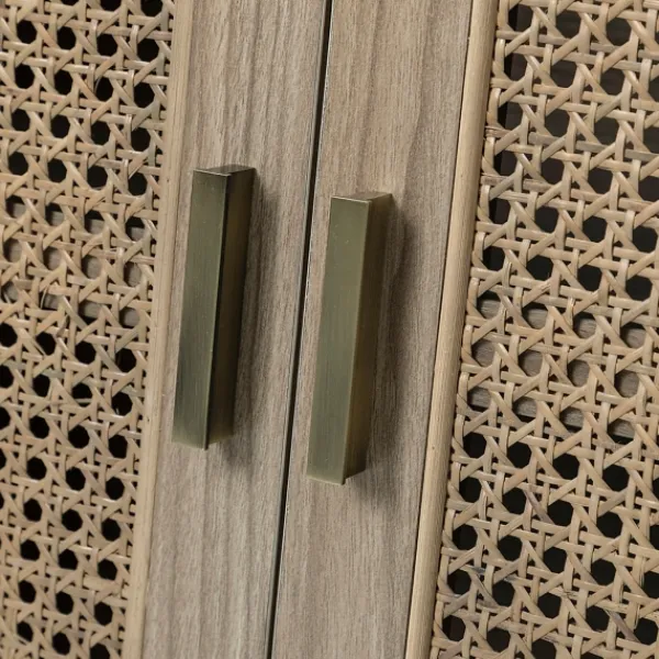 Cabinets & Sideboards-Kirkland's Home Gray Wood And Cane 3-Door Cabinet