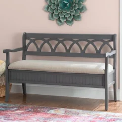 Benches & Ottomans-Kirkland's Home Gray Wood Upholstered Storage Bench Gray/White