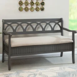 Benches & Ottomans-Kirkland's Home Gray Wood Upholstered Storage Bench Gray/White