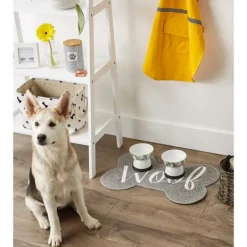 Kitchen & Floor Mats-Kirkland's Home Gray Woof Bone Pet Bowl Mat Gray/White