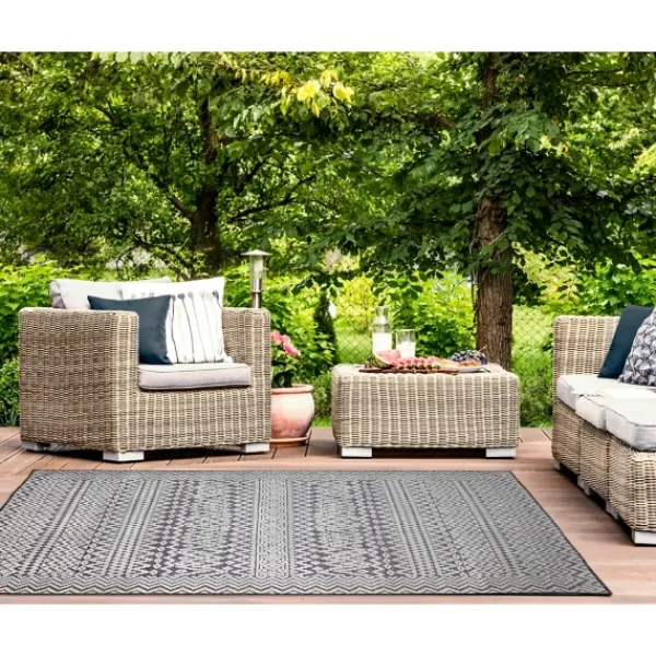 Outdoor Rugs-Kirkland's Home Gray Zig-Zag Ezra Indoor/Outdoor Area Rug, 7X9 Gray/White