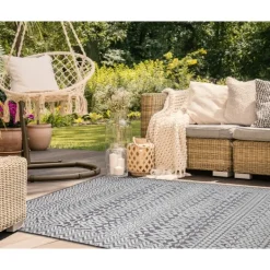 Outdoor Rugs-Kirkland's Home Gray Zig-Zag Ezra Indoor/Outdoor Area Rug, 7X9 Gray/White