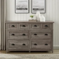 Dressers & Chests-Kirkland's Home Graywash Wood Cup Handle Dresser Tan