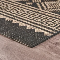 Outdoor Rugs-Kirkland's Home Greek Key Sun Shower Outdoor Area Rug, 7X9 Black/Tan