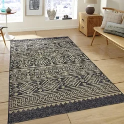 Outdoor Rugs-Kirkland's Home Greek Key Sun Shower Outdoor Area Rug, 7X9 Black/Tan