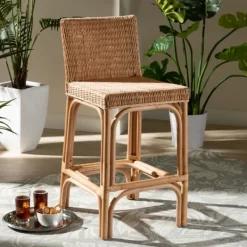 Bar Stools & Counter Height Stools-Kirkland's Home Greek Natural Rat Woven Counter Stool Tan