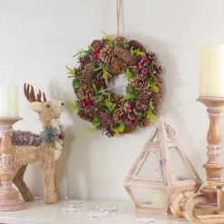 Wreaths-Kirkland's Home Green And Brown Pinecone Mini Wreath Red/Brown