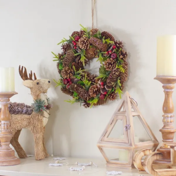 Wreaths-Kirkland's Home Green And Brown Pinecone Mini Wreath Red/Brown