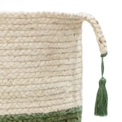 Baskets & Boxes-Kirkland's Home Green And Cream Woven Basket With Tassel, 17 In. Green/White