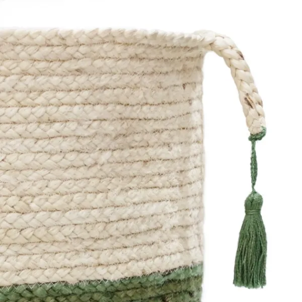 Baskets & Boxes-Kirkland's Home Green And Cream Woven Basket With Tassel, 17 In. Green/White