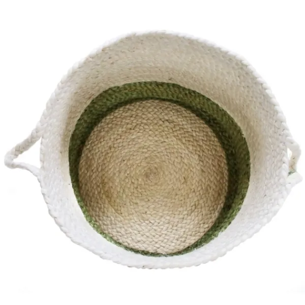 Baskets & Boxes-Kirkland's Home Green And Cream Woven Basket With Tassel, 17 In. Green/White