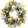 Wreaths-Kirkland's Home Green And Gray Ribbon Harvest Mix Wreath Green/Gray/White
