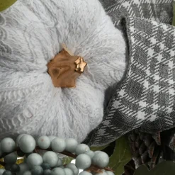 Wreaths-Kirkland's Home Green And Gray Ribbon Harvest Mix Wreath Green/Gray/White