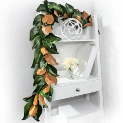 Arrangements & Greenery-Kirkland's Home Green And Orange Magnolia Leaf Garland Green/Orange