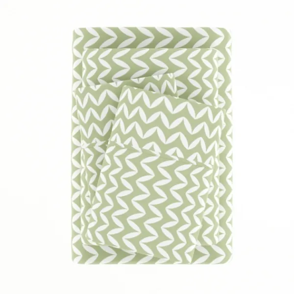 Bed Sheets-Kirkland's Home Green And White Chevron 3-Pc. Twin Sheet Set Green/White