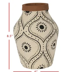 Vases-Kirkland's Home Green And White Floral Terracotta Vase White/Green
