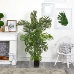 Trees & Topiaries-Kirkland's Home Green Areca Palm Tree In Black Planter, 66 In.