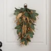 Wreaths-Kirkland's Home Green Eucalyptus And Heather Wheat Teardrop Swag Green/Tan