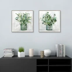 Canvas Art-Kirkland's Home Green Garden 2-Pc. Framed Canvas Art Print Set Gray