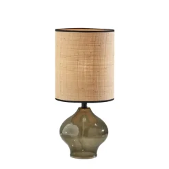 Table Lamps-Kirkland's Home Green Glass And Rat Shade Table Lamp, 23 In. Tan