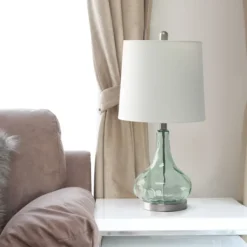 Table Lamps-Kirkland's Home Green Glass Ripple Table Lamp White
