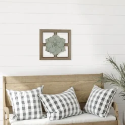 Wall Plaques-Kirkland's Home Green Metal Flower Wood Frame Wall Sculpture Green/Brown
