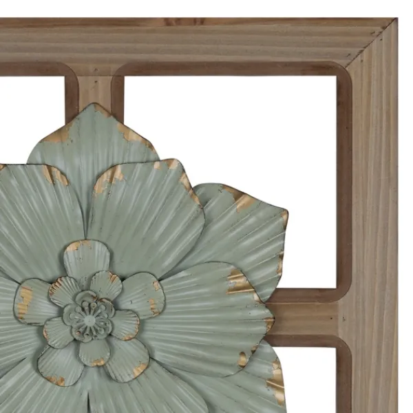 Wall Plaques-Kirkland's Home Green Metal Flower Wood Frame Wall Sculpture Green/Brown