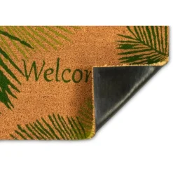 Doormats-Kirkland's Home Green Palm Fronds Welcome Coir Doormat Tan/Green