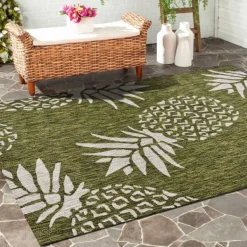 Outdoor Rugs-Kirkland's Home Green Pineapple Outdoor Area Rug, 7X9 Green/Gray