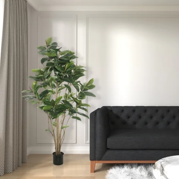 Trees & Topiaries-Kirkland's Home Green Rubber Tree, 6 Ft.