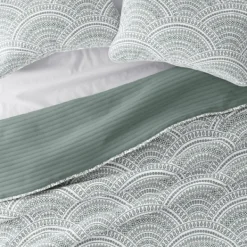 Quilts-Kirkland's Home Green Scalloped Reversible 3-Pc. Queen Quilt Set Green/White