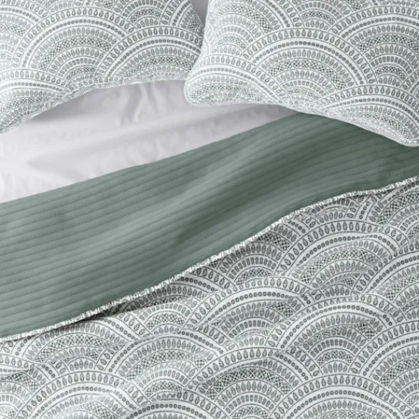 Quilts-Kirkland's Home Green Scalloped Reversible 3-Pc. Queen Quilt Set Green/White