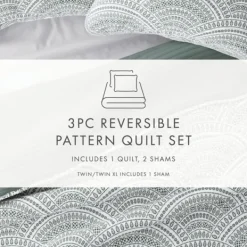 Quilts-Kirkland's Home Green Scalloped Reversible 3-Pc. King Quilt Set Green/White