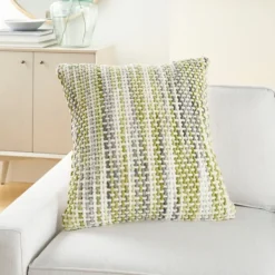Pillows-Kirkland's Home Green Space Dye Woven Pillow Green/White