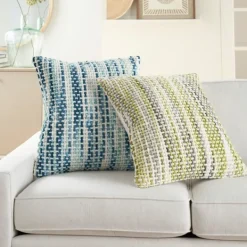 Pillows-Kirkland's Home Green Space Dye Woven Pillow Green/White