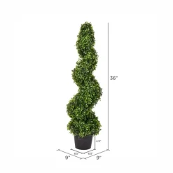 Trees & Topiaries-Kirkland's Home Green Spiral Boxwood Potted Topiary, 3 Ft.