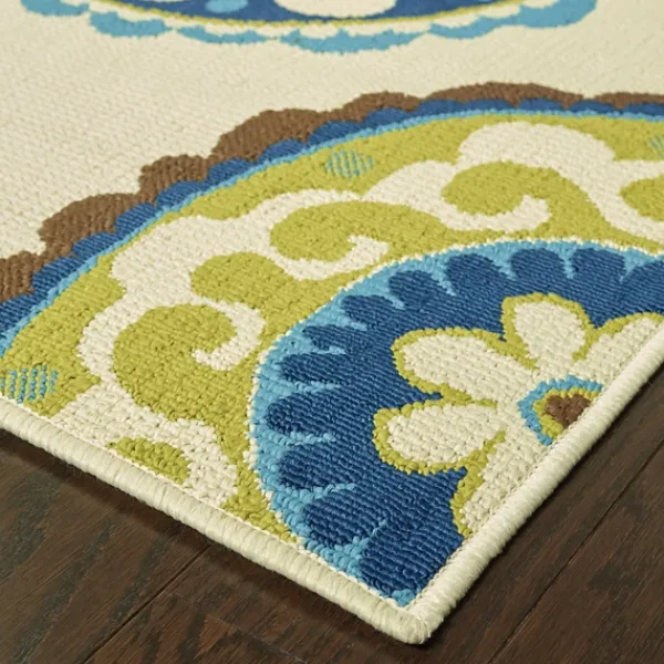Outdoor Rugs-Kirkland's Home Green Suzani Capetown Area Rug, 5X7 Tan/Green
