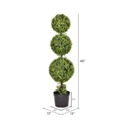 Trees & Topiaries-Kirkland's Home Green Triple Ball Boxwood Potted Topiary, 4 Ft.