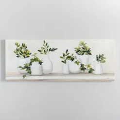 Canvas Art-Kirkland's Home Greenery In Bottle Vases Canvas Art Print Green/White