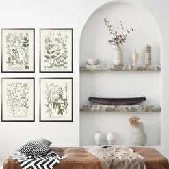 Framed Art-Kirkland's Home Greenery On Cream Back Framed Art Prints, Set Of 4 Green/Ivory