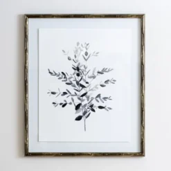 Framed Art-Kirkland's Home Greige Leaves Ii Bamboo Frame Art Print Gray/White