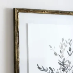 Framed Art-Kirkland's Home Greige Leaves Ii Bamboo Frame Art Print Gray/White