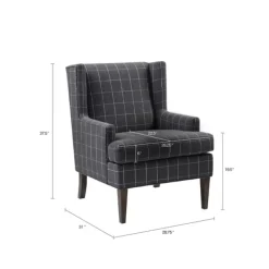 Accent Chairs-Kirkland's Home Grid Plaid Upholstered Martha Stewart Accent Chair Gray
