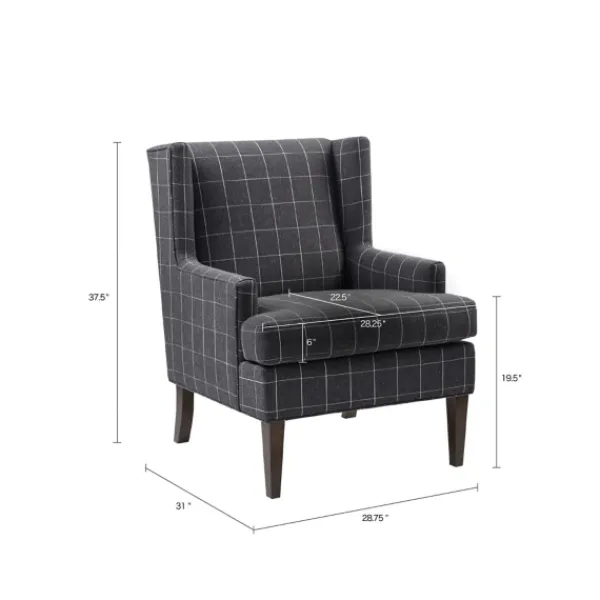 Accent Chairs-Kirkland's Home Grid Plaid Upholstered Martha Stewart Accent Chair Gray