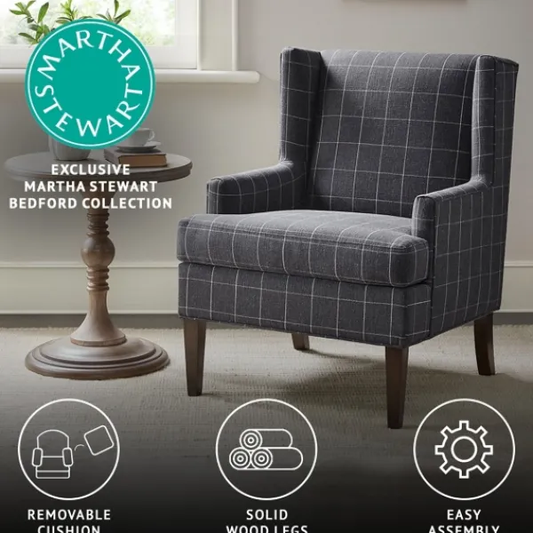Accent Chairs-Kirkland's Home Grid Plaid Upholstered Martha Stewart Accent Chair Gray