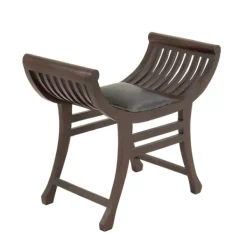 Benches & Ottomans-Kirkland's Home Grommet Leather And Mahogany Ottoman Brown