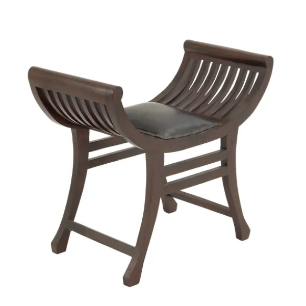Benches & Ottomans-Kirkland's Home Grommet Leather And Mahogany Ottoman Brown
