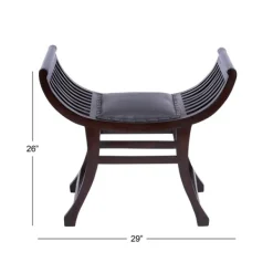 Benches & Ottomans-Kirkland's Home Grommet Leather And Mahogany Ottoman Brown